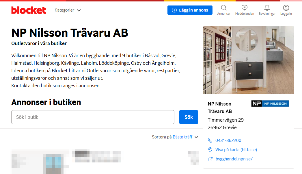 Blocket outlet NP Nilsson klickbar