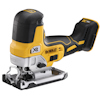 Gul och svart Dewalt sticksåg med XR-logotyp och detaljrik design.
