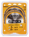 Cirkelsågblad från DeWalt, diameter 216 mm, två med 24 tänder och ett med 40 tänder, förpackade i plastfodral.