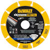 Rund gul  DeWALT diamantskiva med svarta och vita etiketter och text, inklusive "Extreme Metal" och "1000+ Cuts".