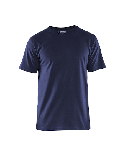 En enfärgad marinblå T-shirt i storlek 4XL, sedd framifrån.