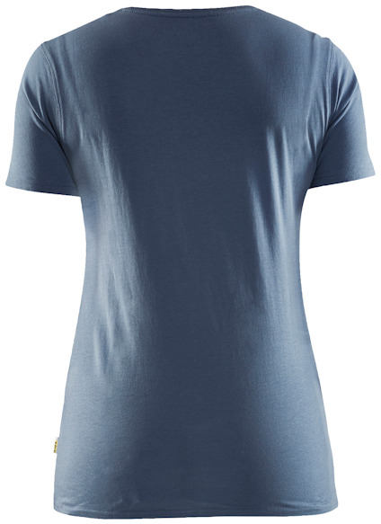 Blå t-shirt sedd bakifrån mot en vit bakgrund. Kortärmad och i slimmad passform.