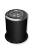 Svart cylinderformad infälld spotlight med tre LED-lampor och en transparent glasöversida.