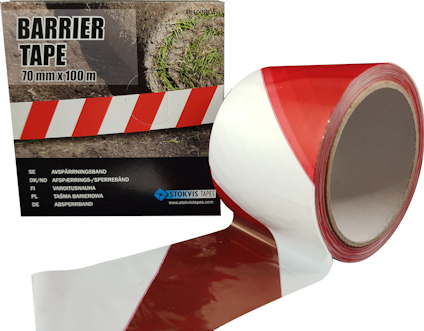 AVSPÄRRNINGSBAND, RÖD/VIT 70 MM X 100 M