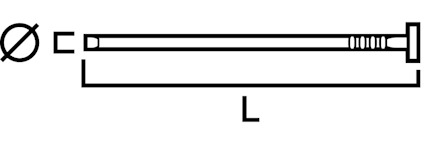 Ritning av en spik med symboler för diameter och längd, markerade som Ø och L.
