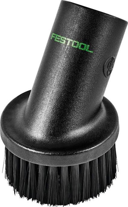 Svart borste med märkningen "Festool" i grönt på handtaget. Borsthår är tätt packade.