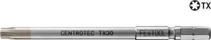 BITS TX 30-100 med Centrotec och Festool märken på en metallisk yta, sexkantsfäste i ena änden.