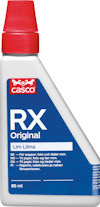 Limtub med röd kork och blå etikett med texten "RX Original" och "casco" logotyp. Kapacitet: 85 ml.