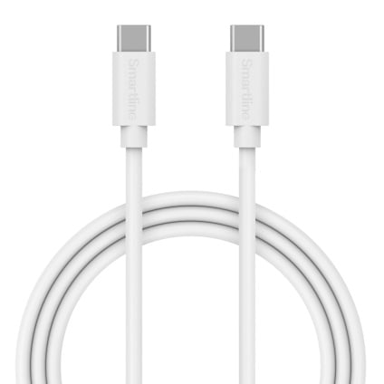 Vit USB-C till USB-C 2.0 laddkabel, två kontaktdon med inskriptionen "Smartline".