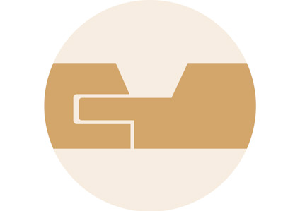 Stiliserad bild av två händer som skakar hand i en cirkel, med beige och bruna färger.