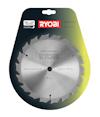 Rund sågklinga med silverfärgad yta, monterad på förpackning. Text: "RYOBI", "ULTRA THIN KERF", samt produktkod och specifikationer.