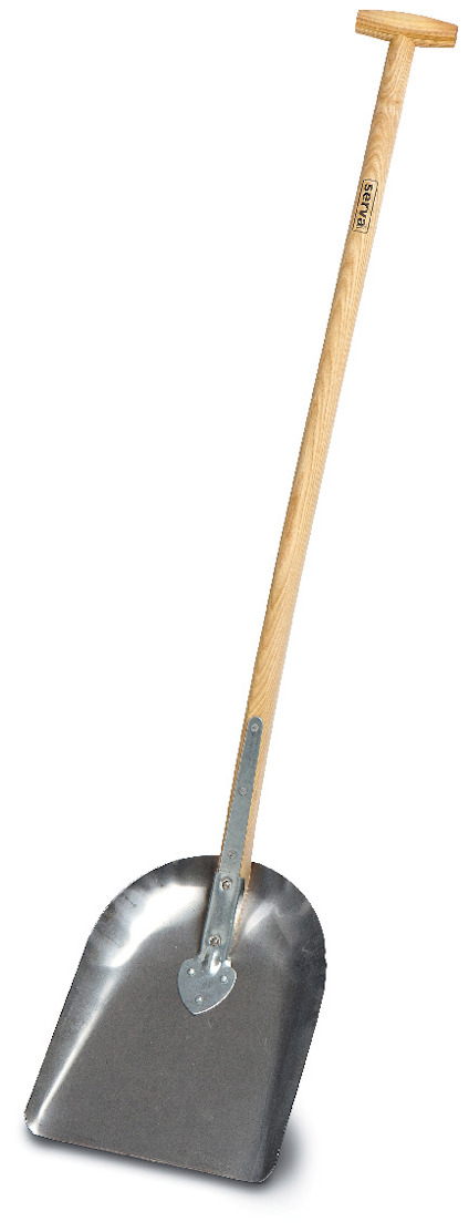 Skyffel med trähandtag och bred metallblad.