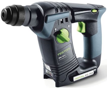 Borrhammare med svart och grön design och märkningen "Festool BHC 18 Li".