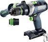 Skruvdragare med gröna och svarta detaljer, avtagbart chuck och sidhandtag. Märkt "Festool TDC 18/4 EC TEC".