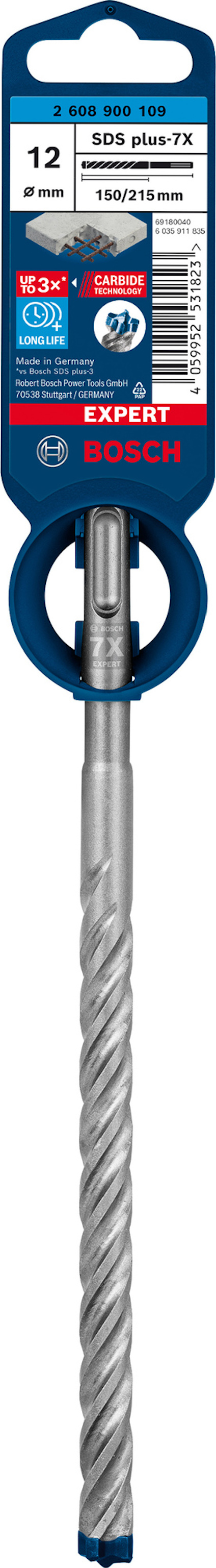 Borr av metall märkt "Bosch Expert SDS-Plus-7X", storlek 12 x 100/160 mm, förpackad i blå plast.