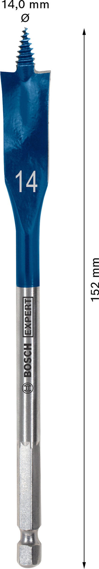 Spiralborr med blå beläggning, märkningen "14", längd 152 mm, märktext "BOSCH EXPERT".