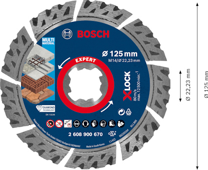 Rund kapklinga för multibearbetning, Bosch-märkt, med 125 mm diameter och 22,23 mm hål.