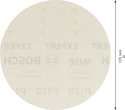 Rund slippapper med en diameter på 125 mm och Bosch-logotyp samt text P180.