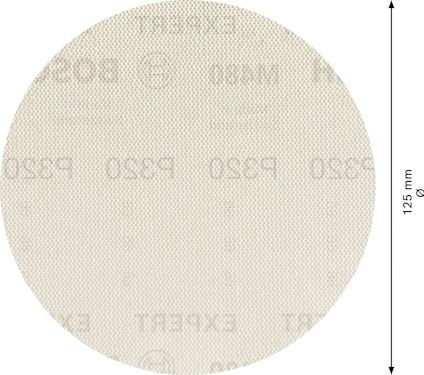 Rundt sandpapper med diskret text och pil som indikerar diameter 125 mm.