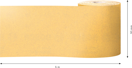 Sandpapper på rulle, gul, 5 meter lång och 93 millimeter bred.