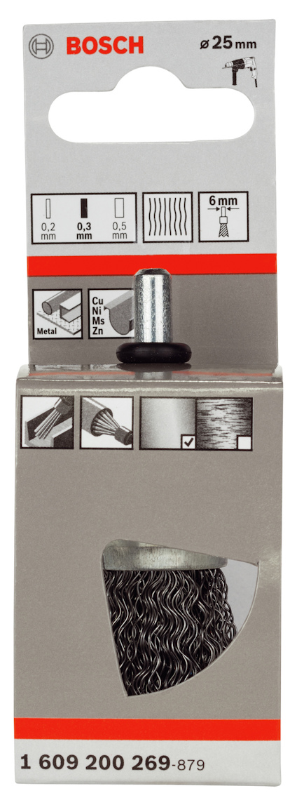 Förpackning för Bosch sliprulle, diameter 25 mm, skaft 6 mm, med produktnummer 1 609 200 269-879.
