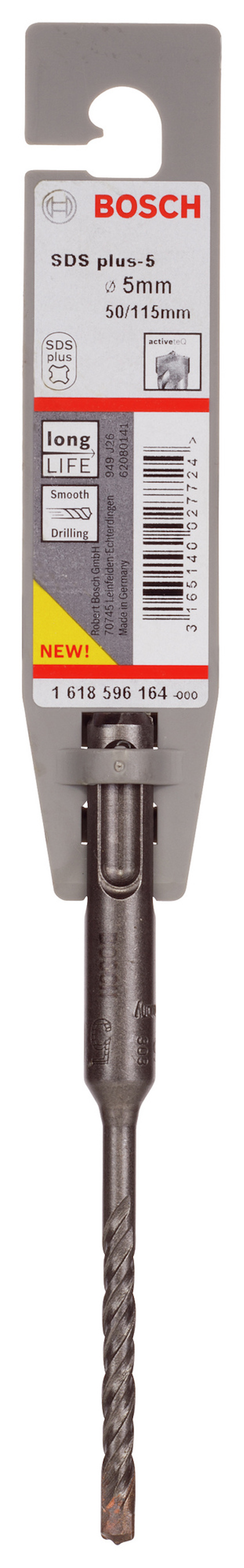 Borr från Bosch, modell SDS plus-5, 5 mm diameter, med långt hållbart märkning.