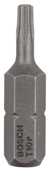Metallisk skruvbits i sexkantig form med texten "BOSCH T10P" ingraverad på sidan.