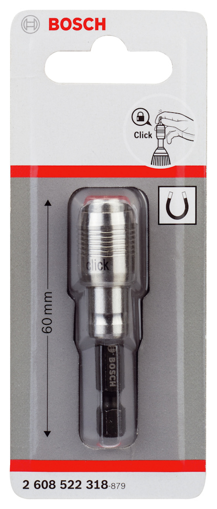 Förpackning med Bosch bitsadapter 60 mm, artikelnummer 2 608 522 318.