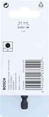 Förpackning med Bosch T20 bits 50 mm. Text: "680579 2 8267", "24/07/18", "7108984944". Streckkod: "6949509232302".
