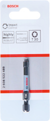 Förpackning med Bosch T30 bits, Impact Control, text: "highly robust", produktnummer 2 608 522 489.