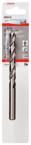 Borr för metall i förpackning, Bosch HSS-G, 10mm diameter, DIN 338, lämplig för metallbearbetning.