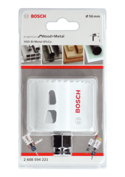 Förpackning av Bosch hålsåg för trä och metall, diameter 56 mm, HSS Bi-Metal 8% Co.