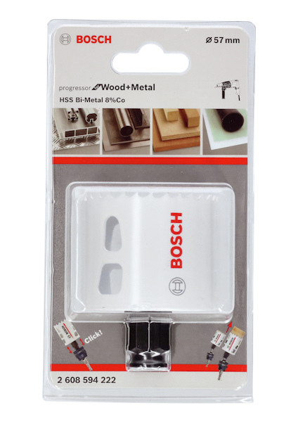 Förpackning med Bosch hålsåg för trä och metall, 57 mm, HSS Bi-Metal 8%Co.