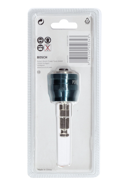 Förpackning innehållande Power Change-adapter från Bosch.