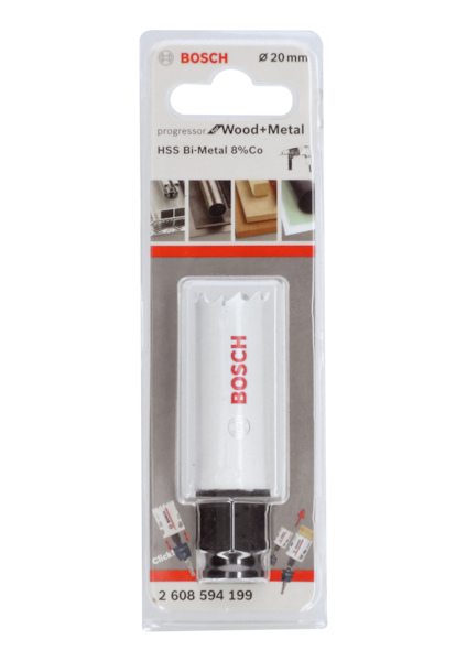 Förpackning med Bosch hålsåg för trä och metall, Ø 20 mm, HSS Bi-Metal 8% Co.