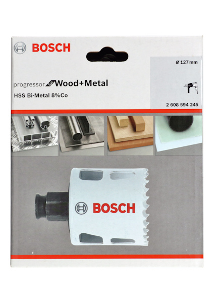 Förpackning av Bosch hålsåg för trä och metall, diameter 127 mm.