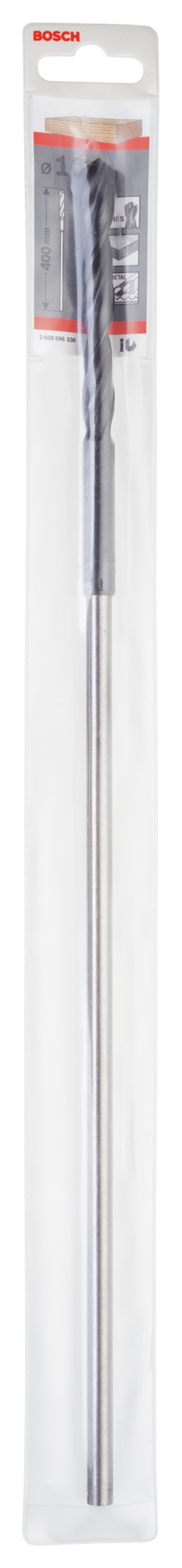 Förpackning med ett långt, smalt borrliknande verktyg, märkt "Bosch" och "19 mm".