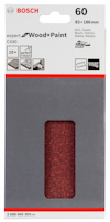 Förpackning med Bosch sandpapper C430, 93x186 mm, kornstorlek 60, märkt för trä och färg.