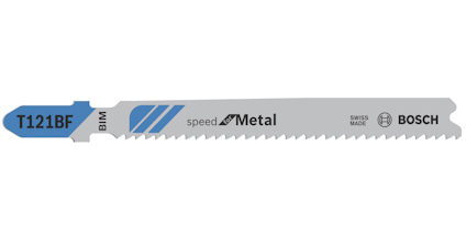 Sticksågblad T121BF Speed Metall med fin tandning, Bosch-logotyp och texten "SWISS MADE".