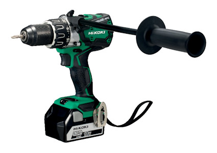 Sladdlös borrmaskin HiKOKI 18V med sidhandtag och rem.