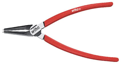 Röd och silverfärgad låsringstång med rakt huvud och texten "wiha" på handtaget.