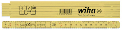 Måttstock med texten "LONG LIFE" och "wiha" samt en streckkod. Måttmarkeringar i centimeter.