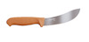 Kniv med orange handtag och böjt blad, text på bladet inkluderar "MORAKNIV".
