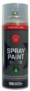 Sprayburk märkt "Spray Paint Elite" med röd färgkod RAL 3002 och text på etiketten.