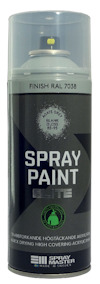 Sprayburk med texten "SPRAY PAINT ELITE", grå färgkod "RAL 7038", och etikett med rund logotyp.