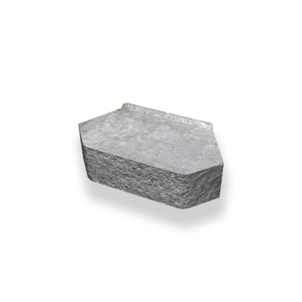Grå, rektangulär mursten med jämn ovansida och något texturerad yta.