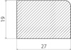 Teknisk ritning av ett rektangulärt objekt med måtten 19 x 27 och rundad hörn.
