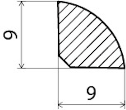 Kvarts cirkelsektion ritad med 9x9 längdenheter.