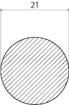 Cirkulär skiss med diagonalt skrafferad fyllning och en diameter markerad som 21.