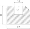 Skiss av en del med urtag; mått 27 x 21 mm totalt, urtag 10 x 10 mm. Streckskuggning inom formen.